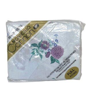 CANNON Full Fitted Sheet White Floral New Vintage No Iron Percale Cotton Blend
